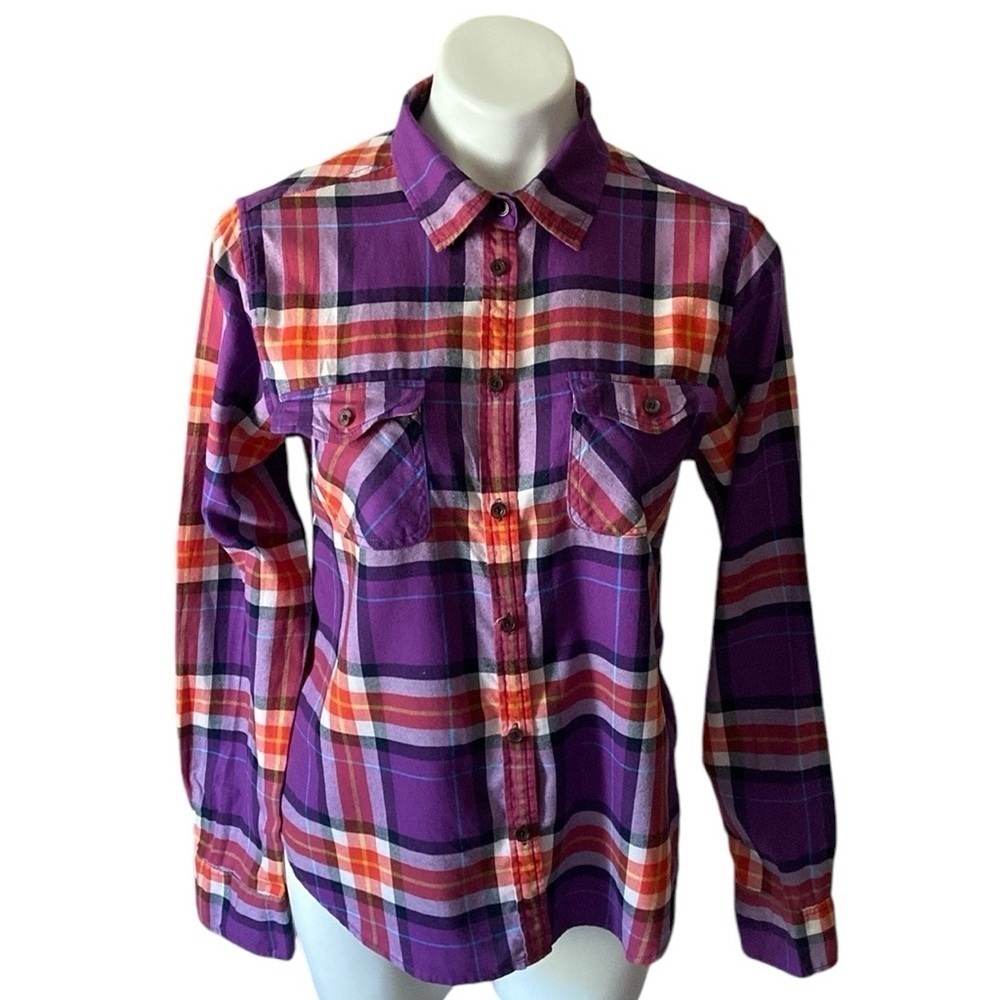 American Eagle Purple And Orange Plaid Button Down Shirt 100%Cotton Fall Casual